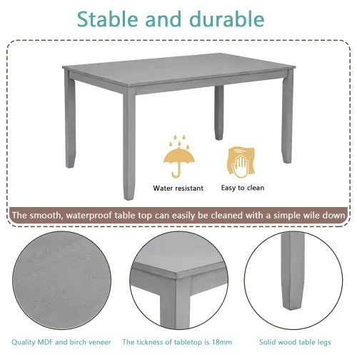 6 Piece Kitchen Dining Set, Rectangular Wooden Dining Table With 4 Upholstered Chairs And A Bench, Dining Table Set For 6 People, Living Room, Home Bar And Kitchen, Gray