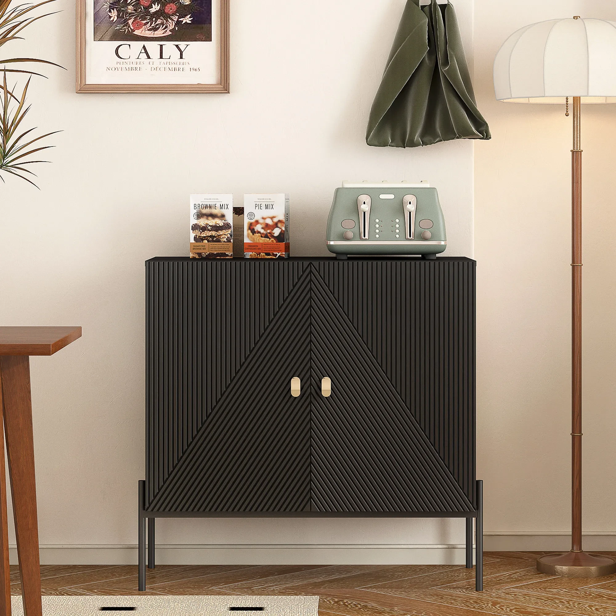 Sideboards Buffets Cabinet Home Coffee Bar Cabinet,with Drawers,2 Cabinets And 6-Bottle Wine Rack For Living Room Or Kitchen Dining Room Home Decor Black
