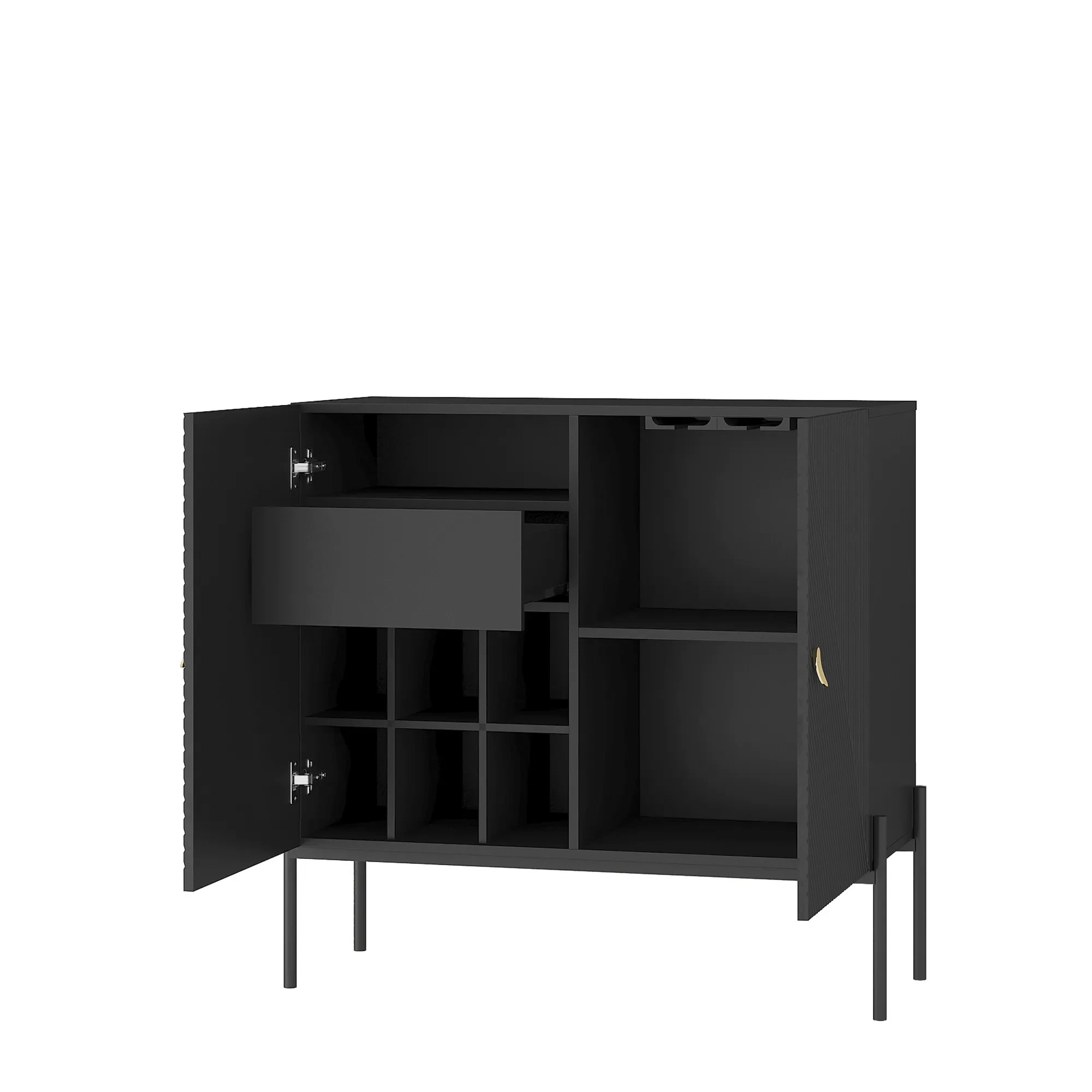 Sideboards Buffets Cabinet Home Coffee Bar Cabinet,with Drawers,2 Cabinets And 6-Bottle Wine Rack For Living Room Or Kitchen Dining Room Home Decor Black