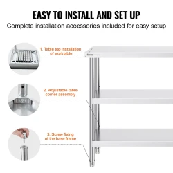 VEVOR Stainless Steel Food Prep Table, 14 X 48 X 34 Inch Commercial Kitchen Worktable, With 2 Adjustable Undershelf, Heavy Duty Prep Table Metal Work Table For BBQ, Kitchen, Home, And Garage