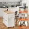VEVOR Kitchen Island Cart With Solid Wood Top, 35.4 Width Mobile Carts With Storage Cabinet, Rolling Kitchen Table With Spice Rack, Towel Rack, And Drawer, Portable Islands On Wheels, White