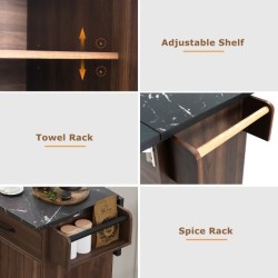 K&K Kitchen Island With Trash Can Storage Cabinet, Kitchen Cart With Drop Leaf, Spice Rack, Towel Ra