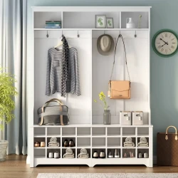 Modern Style Multiple Functions Hallway Coat Rack With Metal Black Hooks