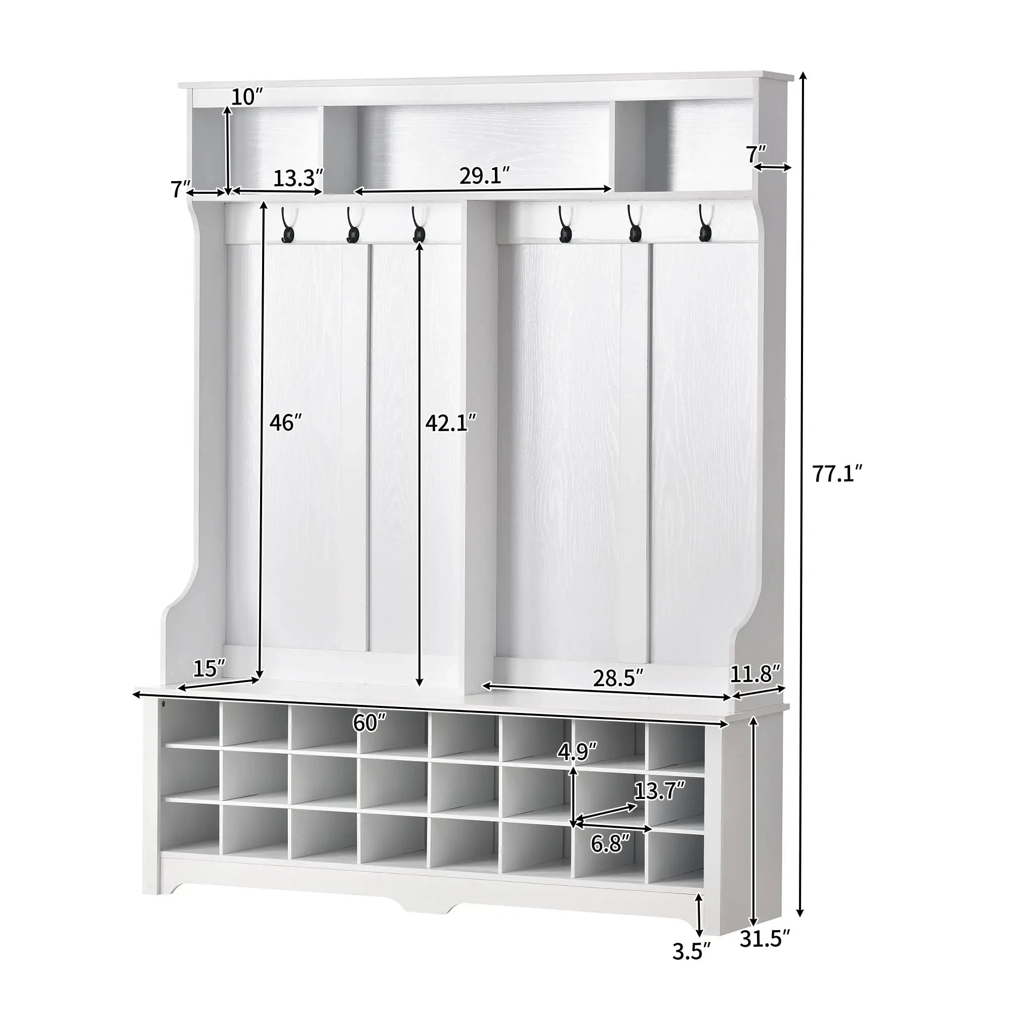 Modern Style Multiple Functions Hallway Coat Rack With Metal Black Hooks