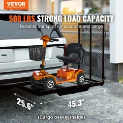 VEVOR Hitch Mount Cargo Carrier, Iron Hitch Cargo Rack With Folding Ramp, Hitch Rack Basket With Stabilizer And Straps, 500LBS Mobility Scooter Carrier Fit Hitch Receiver