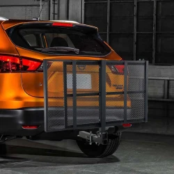 VEVOR Hitch Mount Cargo Carrier, Iron Hitch Cargo Rack With Folding Ramp, Hitch Rack Basket With Stabilizer And Straps, 500LBS Mobility Scooter Carrier Fit Hitch Receiver