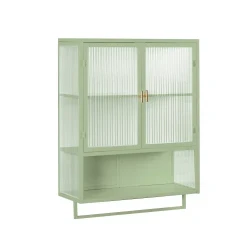 23.62Glass Doors Modern Two-door Wall Cabinet With Featuring Two-tier Enclosed Storage, An Open Shelf, And Towel Rack, For Entryway Living Room Bathroom Dining Room,Green