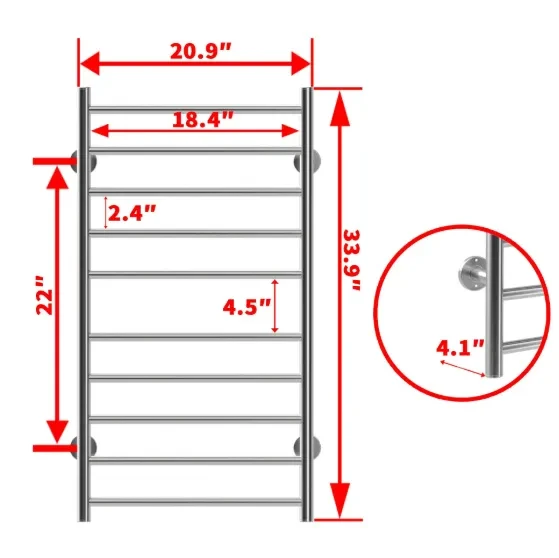 Electric Heated Towel Rack For Bathroom, Wall Mounted Towel Warmer, 10 Stainless Steel Bars Drying Rack