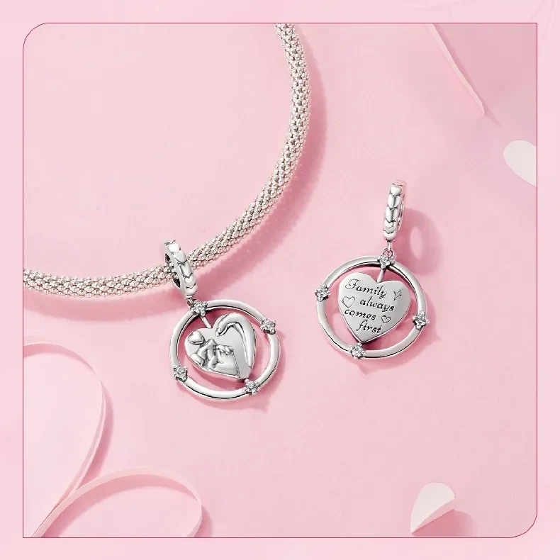 A Family Of Three Pendants 925 Silver Heart String Beads