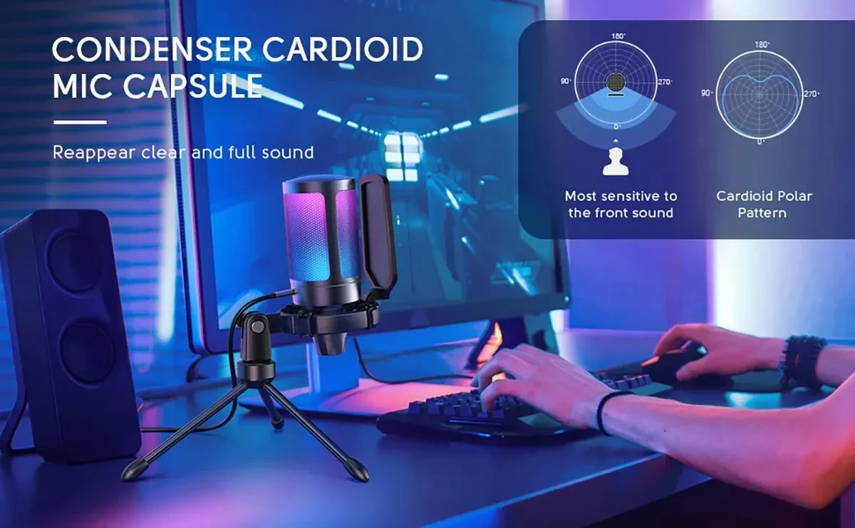 USB Condenser Gaming Microphone, For PC PS4 PS5