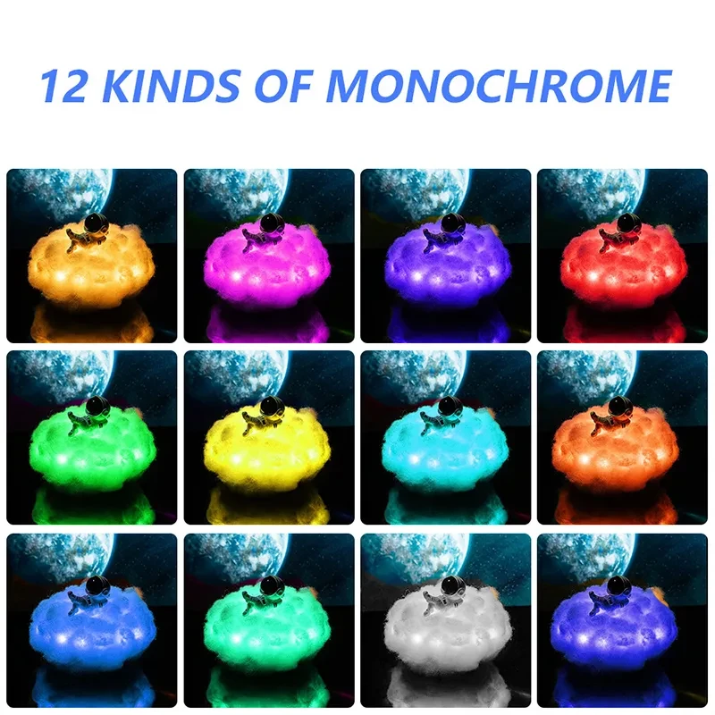 LED Colorful Clouds Astronaut Lamp With Rainbow Effect As Children's Night Light Kids Bedroom Night Lamp Decor Home Moon Lamp
