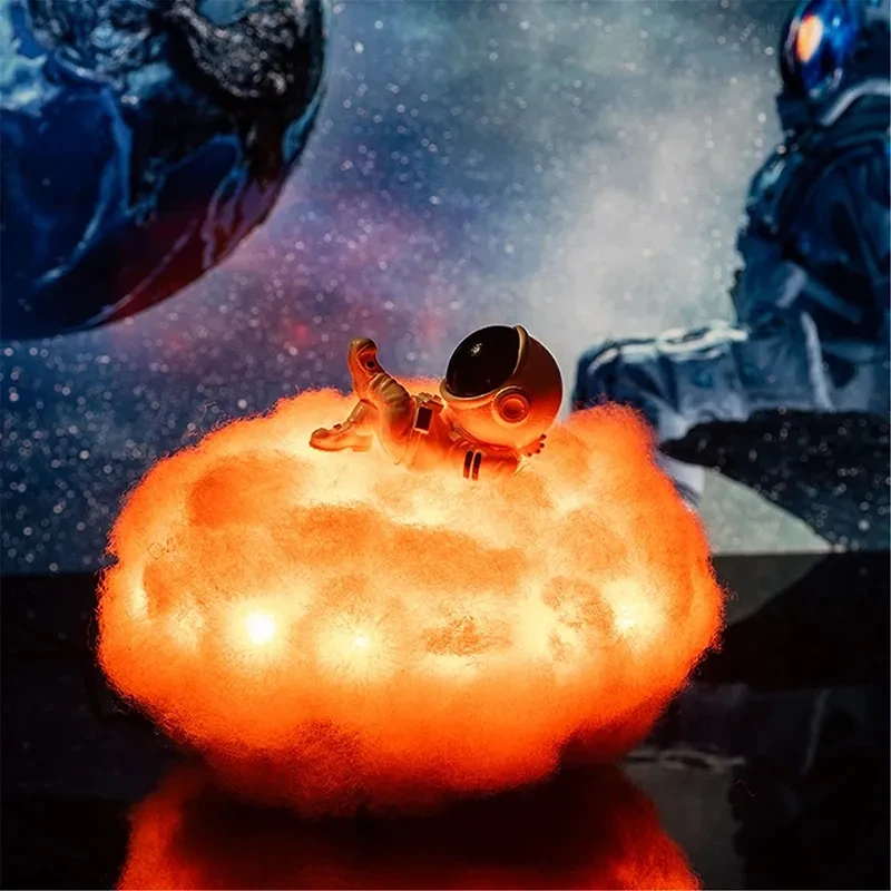 LED Colorful Clouds Astronaut Lamp With Rainbow Effect As Children's Night Light Kids Bedroom Night Lamp Decor Home Moon Lamp