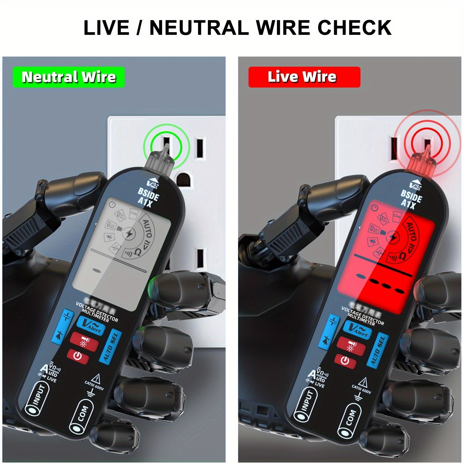 A1X Intelligent Digital Multimeter - Rechargeable, Non-Contact, Fast & Accurate DC/AC Voltage, Current, Resistance, Continuity, Temperature, Live Wires Check - Anti-Burn Design