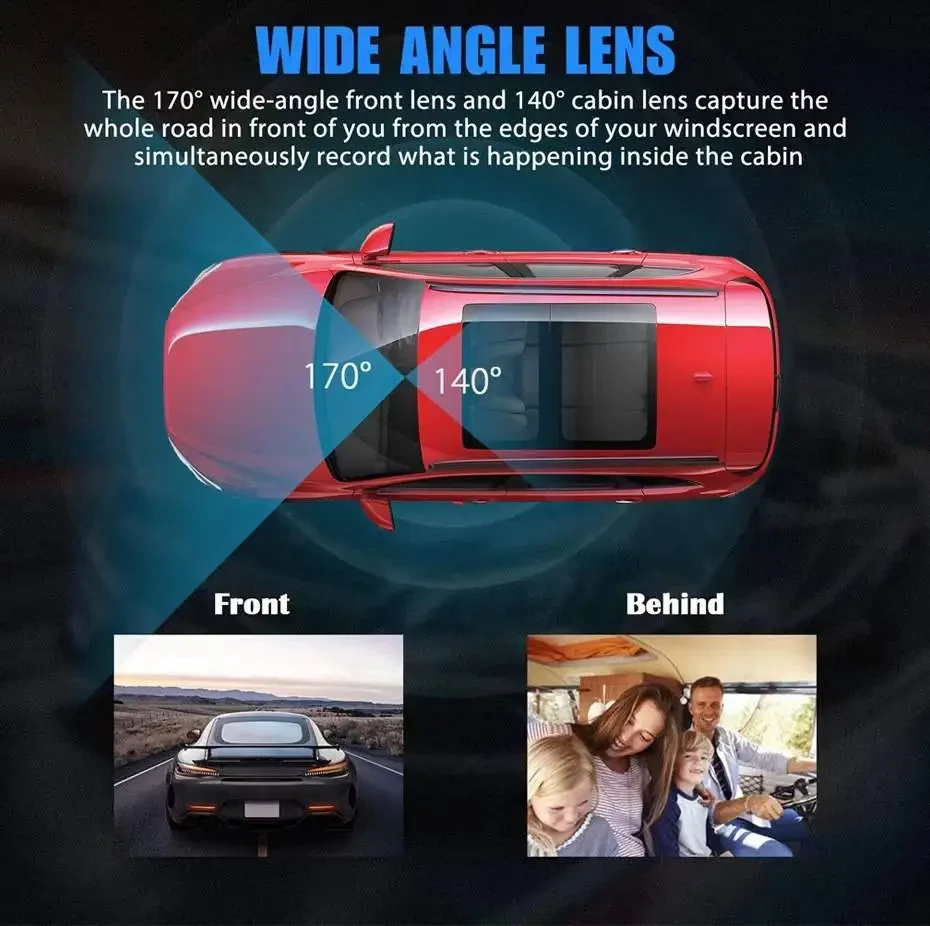 Dash Cam Car HD 1080P Front Rear Inside Dual Lens Video Recorder Camera G-Sensor