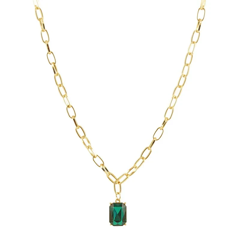 Fashionable Retro Emerald Rhinestone Necklace For Women