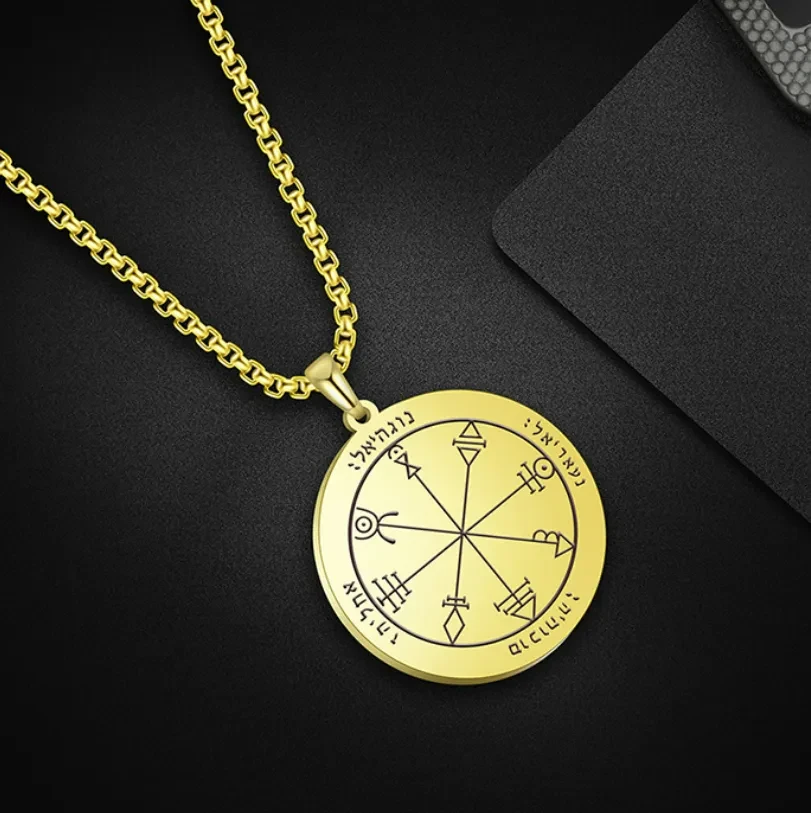Solomon Rune Charm Compass Stainless Steel Titanium Steel Men's Necklace