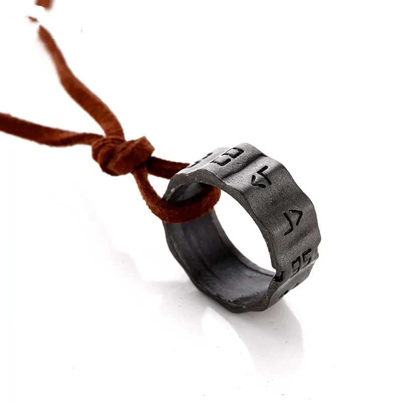 Rune Ring Pendant Male Necklace Female Cowhide Rope