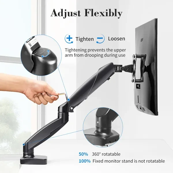 Adjustable Monitor Arm, Suitable For Desktop Installation, Suitable For 15-27 Inch Monitors, With A Load-bearing Capacity Of Up To 15.4 Pounds