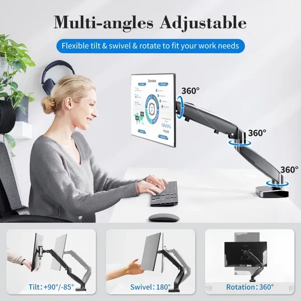 Adjustable Monitor Arm, Suitable For Desktop Installation, Suitable For 15-27 Inch Monitors, With A Load-bearing Capacity Of Up To 15.4 Pounds