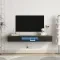 Floating TV Stand Wall Mounted With 16 Color LEDs,Modern TV Stand, Floating TV Cabinet Entertainment Center For 55 60 65 Inch TV, Black
