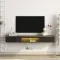 Floating TV Stand Wall Mounted With 16 Color LEDs,Modern TV Stand, Floating TV Cabinet Entertainment Center For 55 60 65 Inch TV, Black
