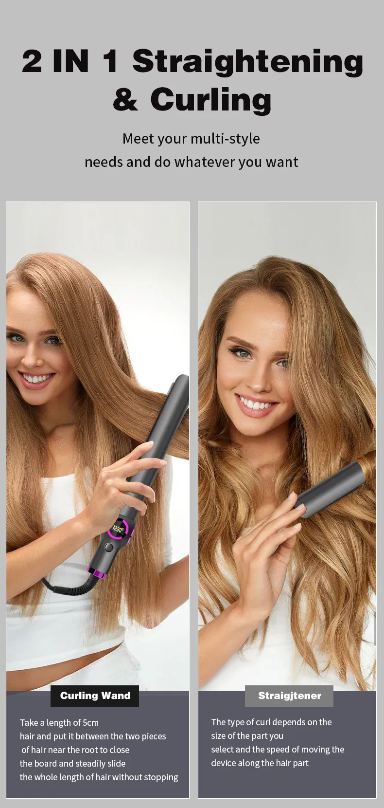 Digital Display Hair Straightener Dual-use Automatic Hair Curler