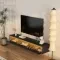 Floating TV Stand, Wall Mounted TV Shelf With Led Lights & Power Outlet, High Gloss TV Cabinet for Black Tv Stands for Living Room
