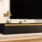Floating TV Stand, Wall Mounted TV Shelf With Led Lights & Power Outlet, High Gloss TV Cabinet for Black Tv Stands for Living Room