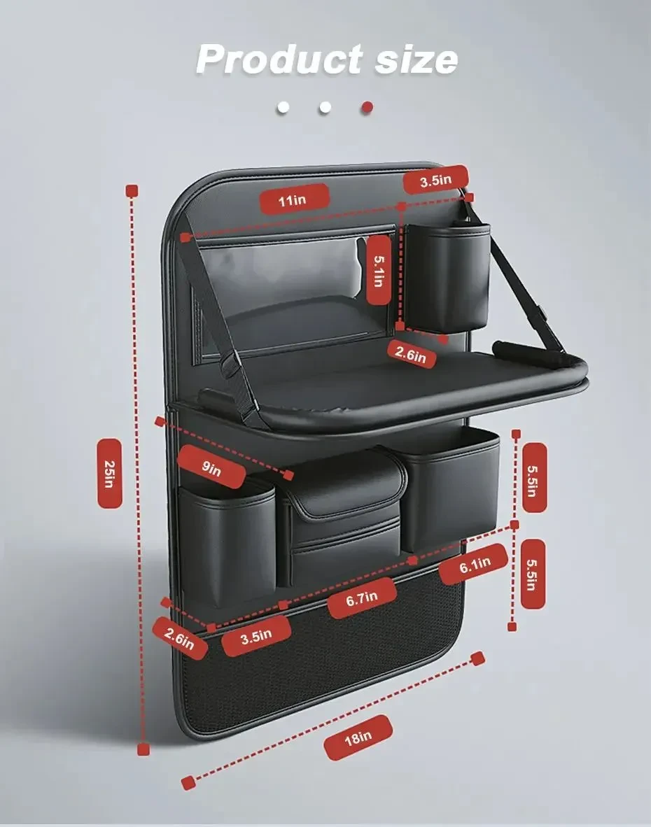 Car Seat Storage Bag Auto Back Seat Back Organizer With Foldable Table Tray PU Leather Tablet Holder Tissue Box Car Accessories