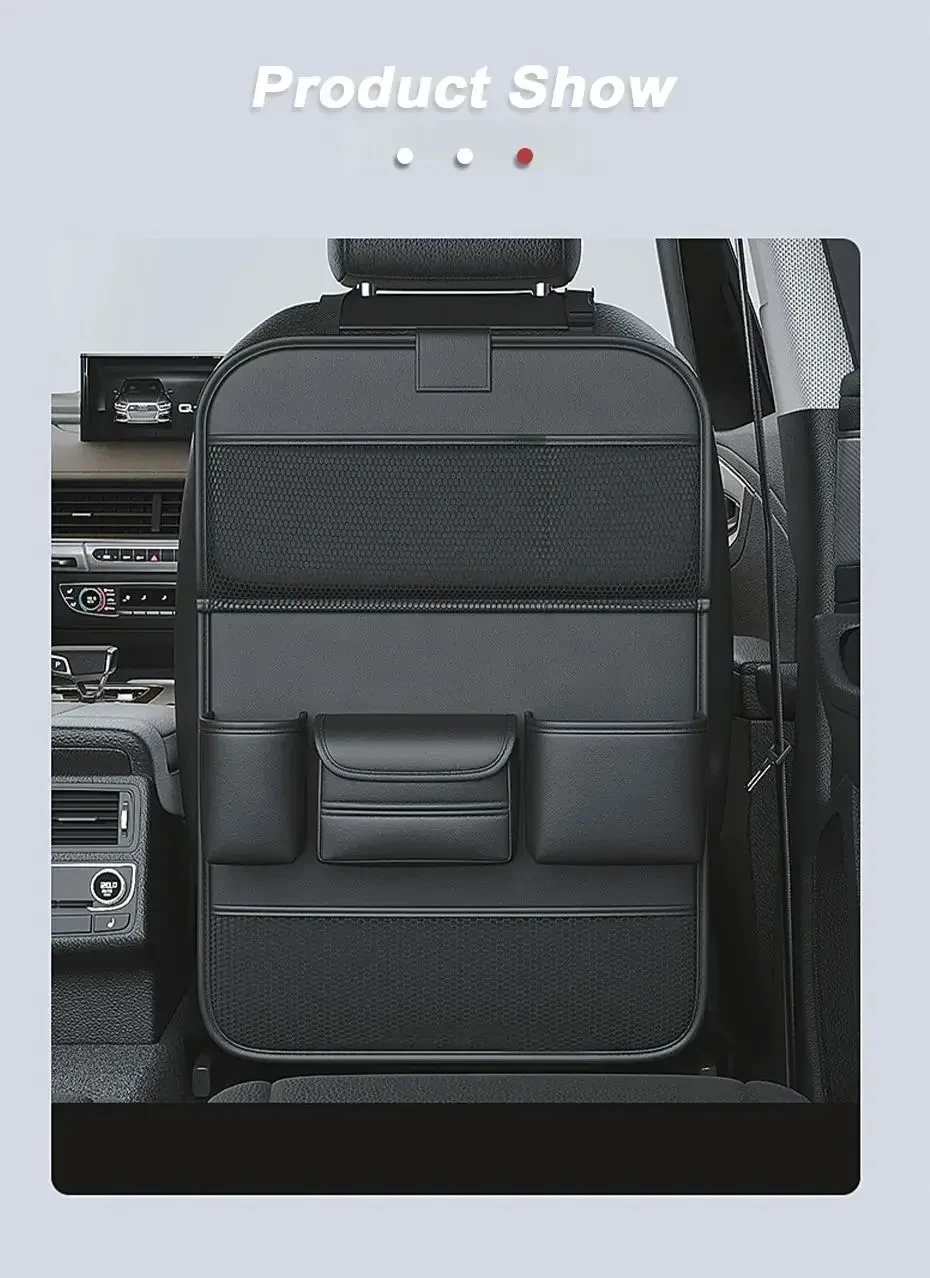 Car Seat Storage Bag Auto Back Seat Back Organizer With Foldable Table Tray PU Leather Tablet Holder Tissue Box Car Accessories