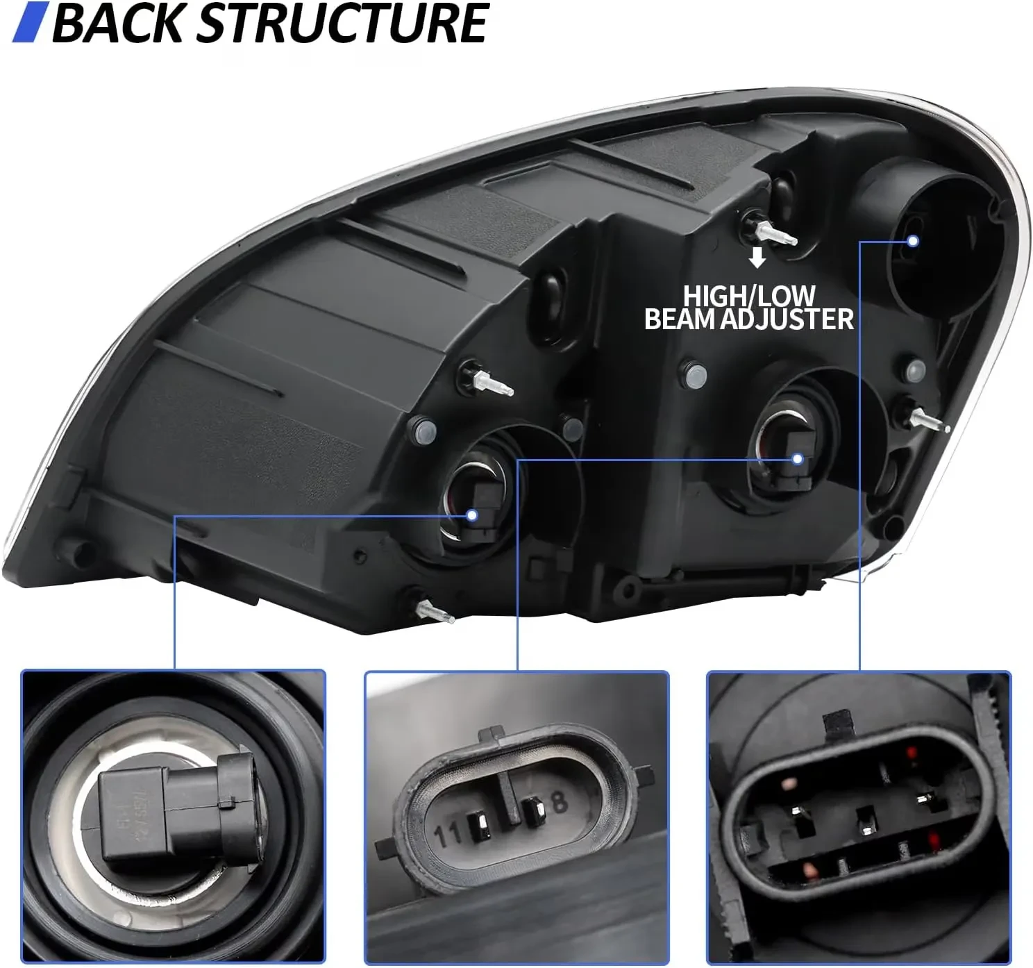 Headlights Freightliner Cascadia,Black Housing Headlamps,Left And Right Pair Set, Including Halogen Bulbs