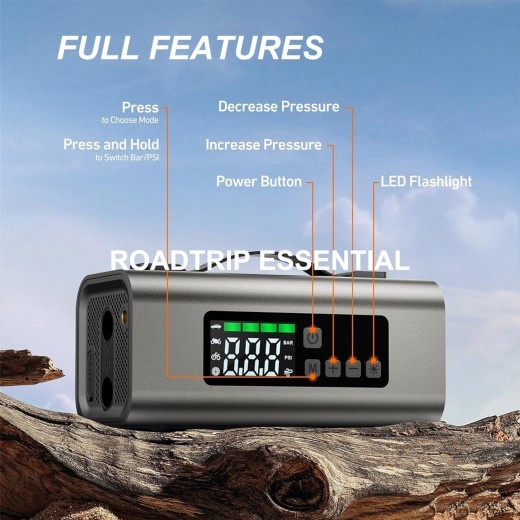 Jump Starter With Air Compressor And Air Pump, 2500A Battery Jump Starter With 150PSI Tire Inflator, Up To 7.5L Gas 5.0L Diesel Engine, 2 LED Screen For Car Tires, Air Mattress, Inflatables