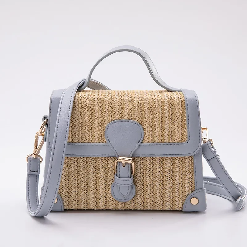 Straw Box Single-Shoulder Diagonal Women'S Bag Hit Color Lock Buckle Casual Fashion Clamshell Custom Bag