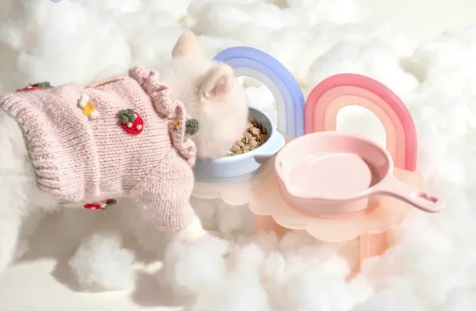Rainbow Cat And Dog Bowl Rack Cute Pet Supplies