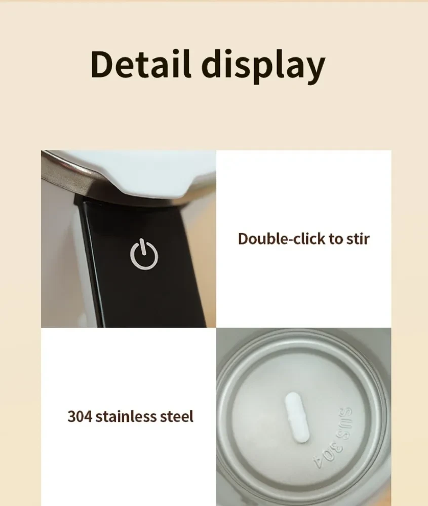 Automatic Coffee Stirring Cup, Stainless Steel Self-Stirring Coffee Cup With Lid, Auto Stir & Heating Feature, LED Intelligent Display Temperature