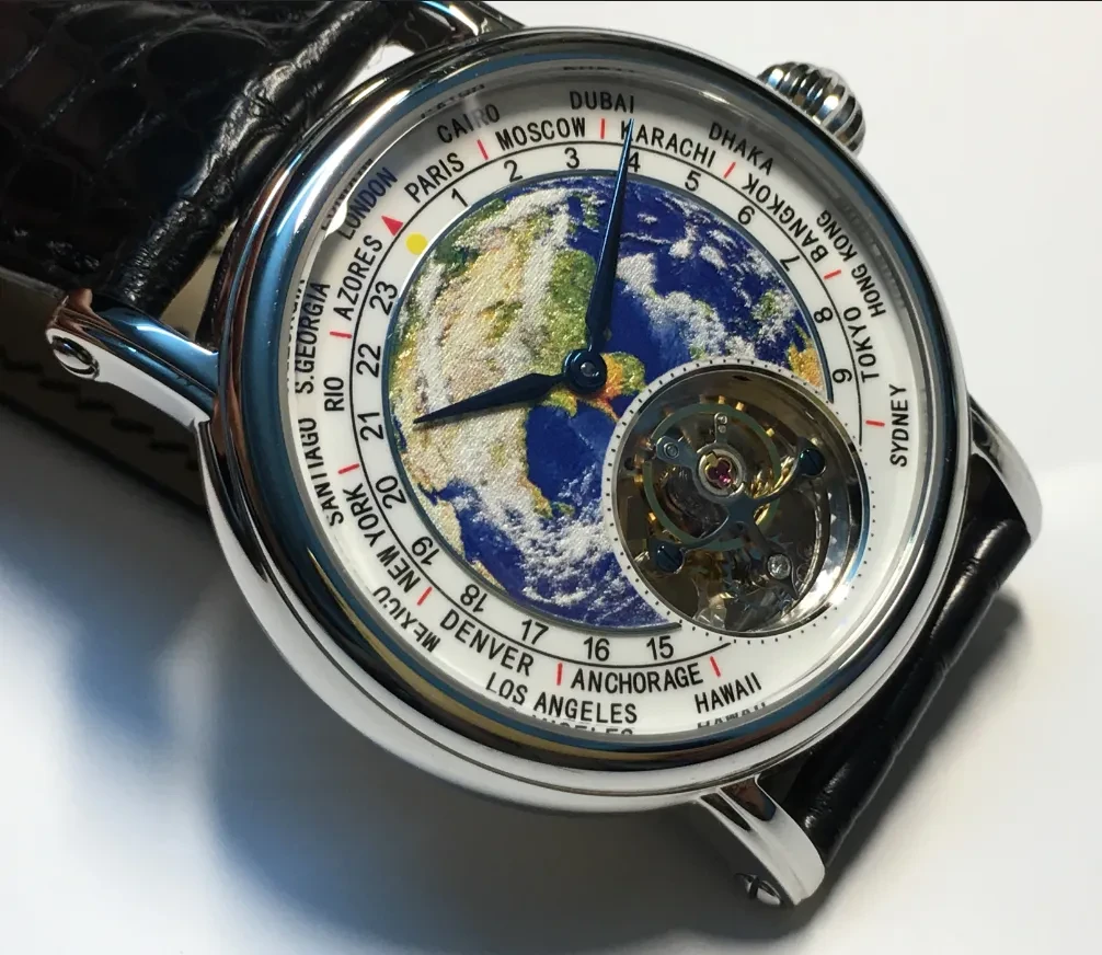 3D Globe Tourbillon Round Watch Fashion