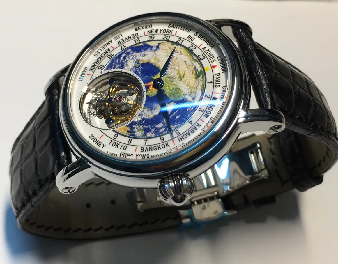 3D Globe Tourbillon Round Watch Fashion