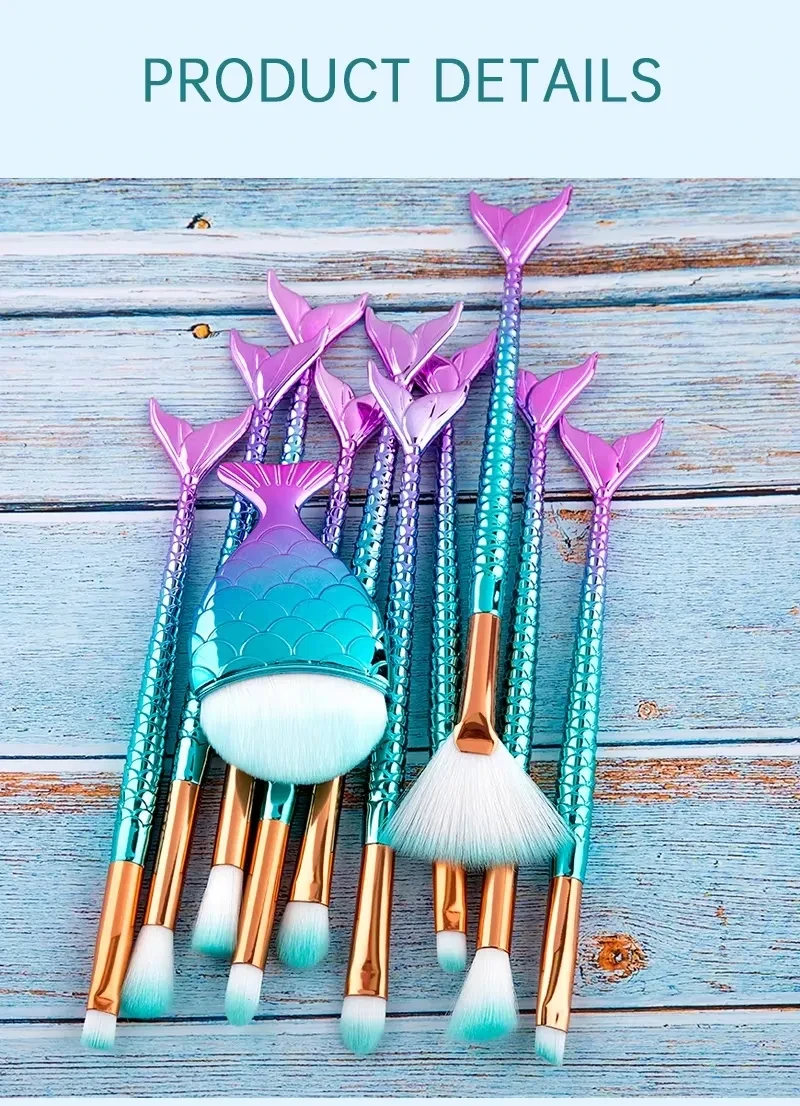 11pcs Makeup Brushes Kit Maquiagem Maquillaje New Mermaid Foundation Eyebrow Eyeliner Cosmetic Makeup Brushes