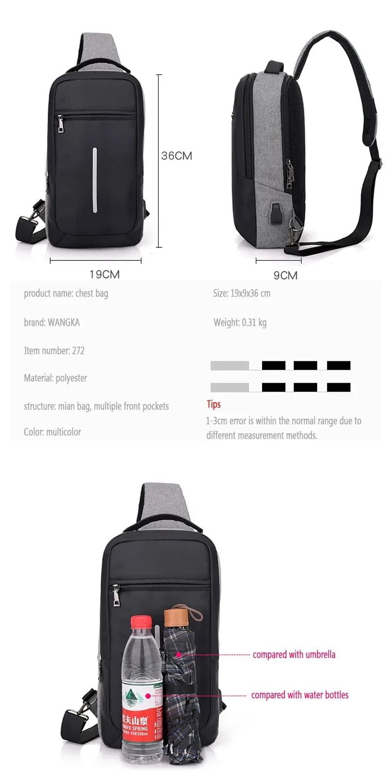 Anti-theft USB charging chest bag with you