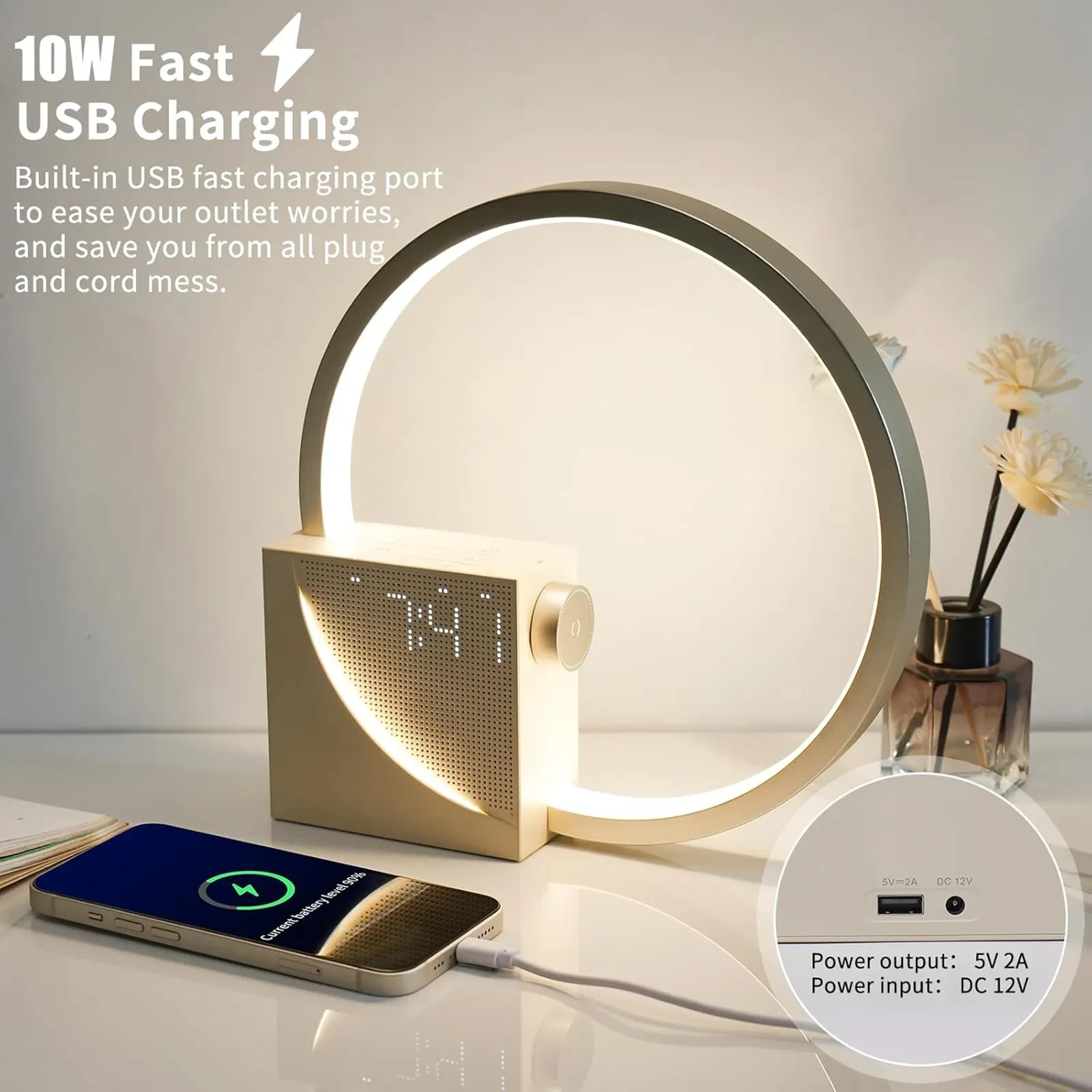 Alarm Clock White Noise 5V2A USB Charging Touch Small Night Lamp