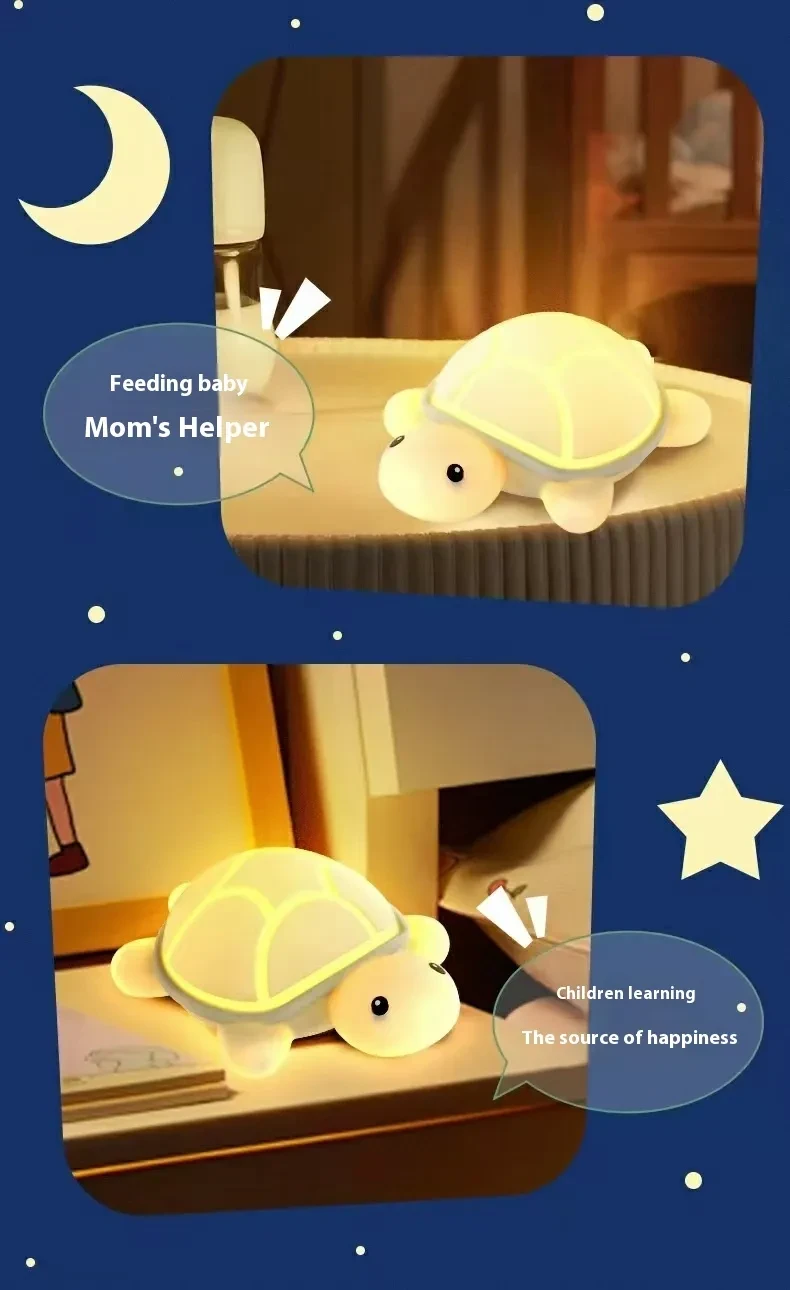 Bedside Nursing Lamp Kindergarten Cute Cartoon Ornaments Night Light USB Rechargeable Turtle Silicone Bedroom Small Night Lamp