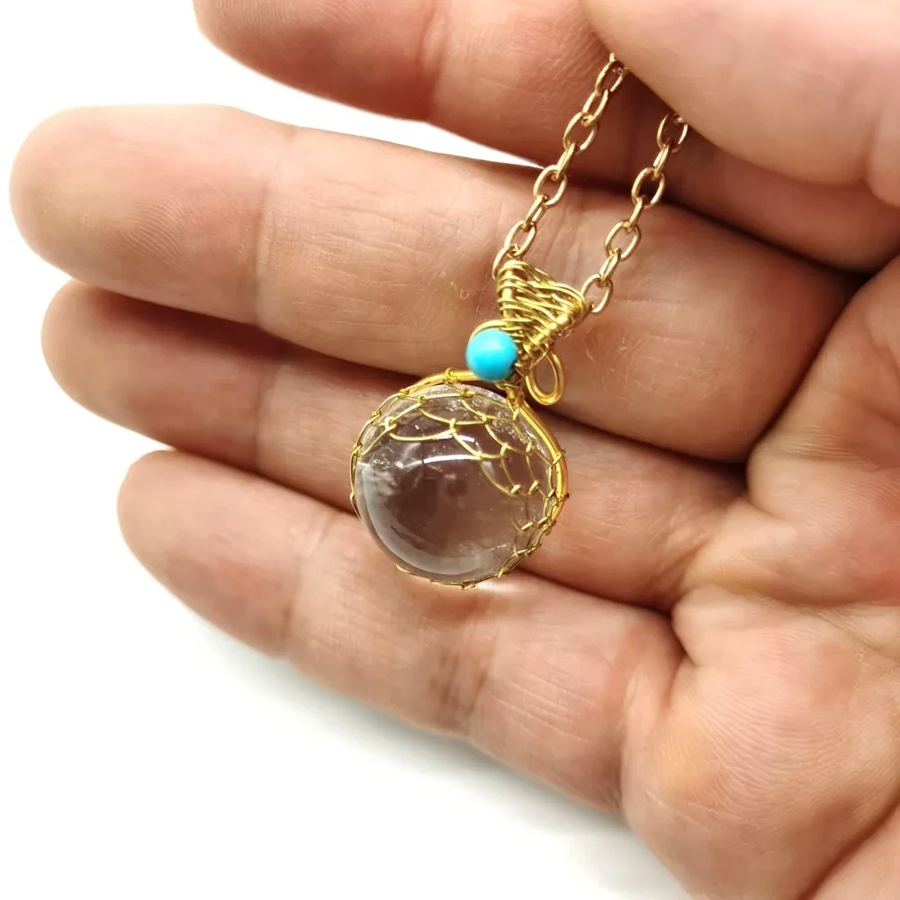 Woven Crystal Ball Natural White Crystal Pendant