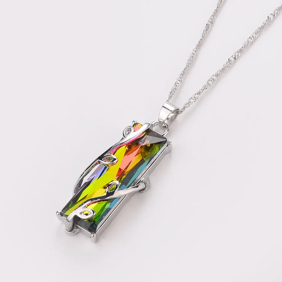 Leaf square stained glass crystal crystal necklace