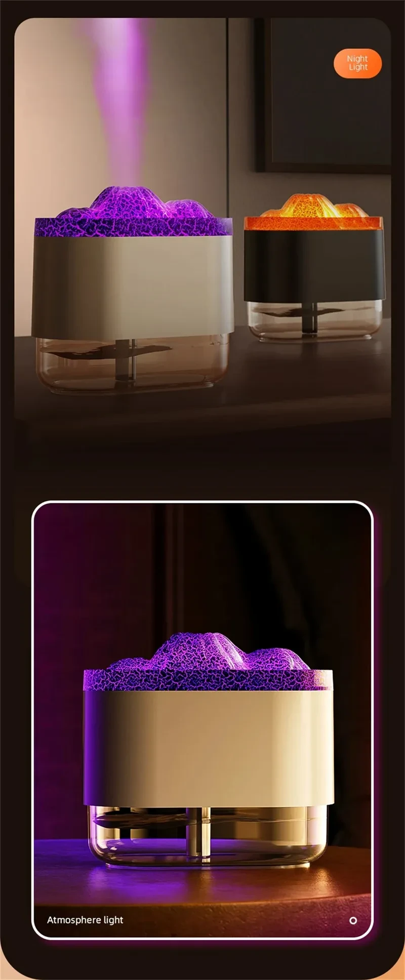 USB Volcano Air Humidifier 300ML Ultrasonic Mist Maker Fogger Household Ultrasonic Water Aroma Diffuser With Colorful Lamp