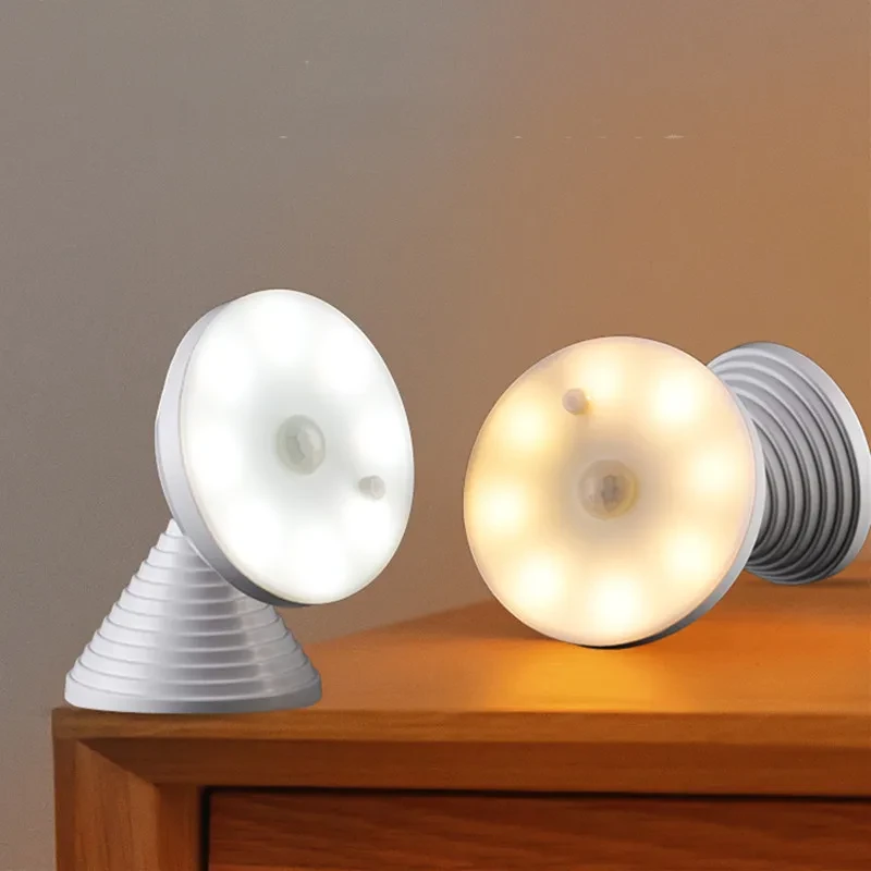 Human Body Infrared Sensor Light 360 Degree Rotating Light Control Night Light USB Charging Yellow Light White Light Dual-Color Light Source Lamp