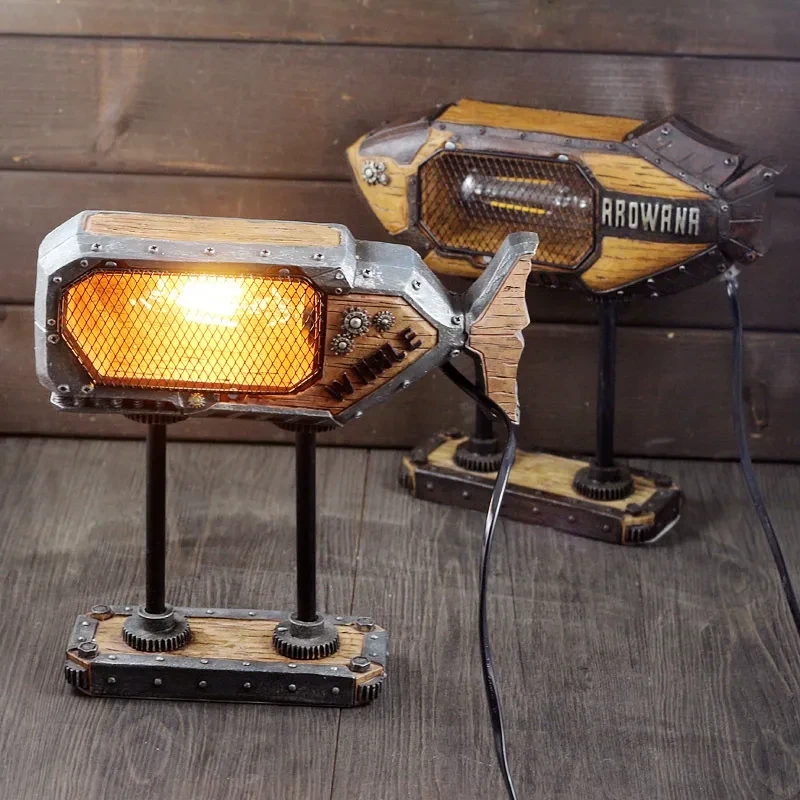 Retro Distressed Fish Iron Fish Lamp LED Table Lamp