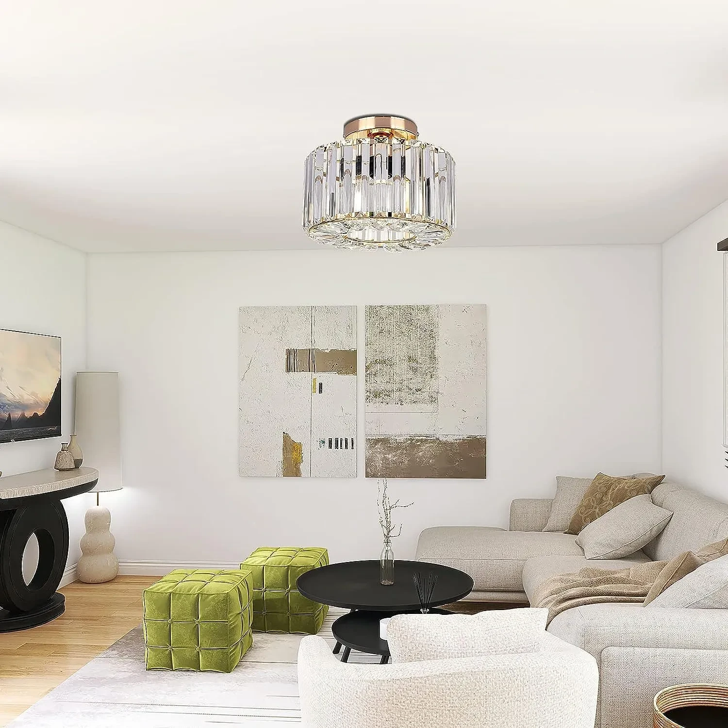 Milky White Ceiling Bedroom Lighting Crystal Lamp
