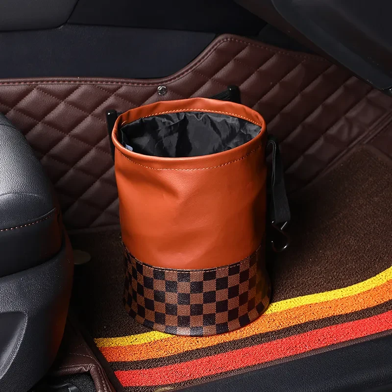 Multifunctional Retractable Leather Interior Trash Can
