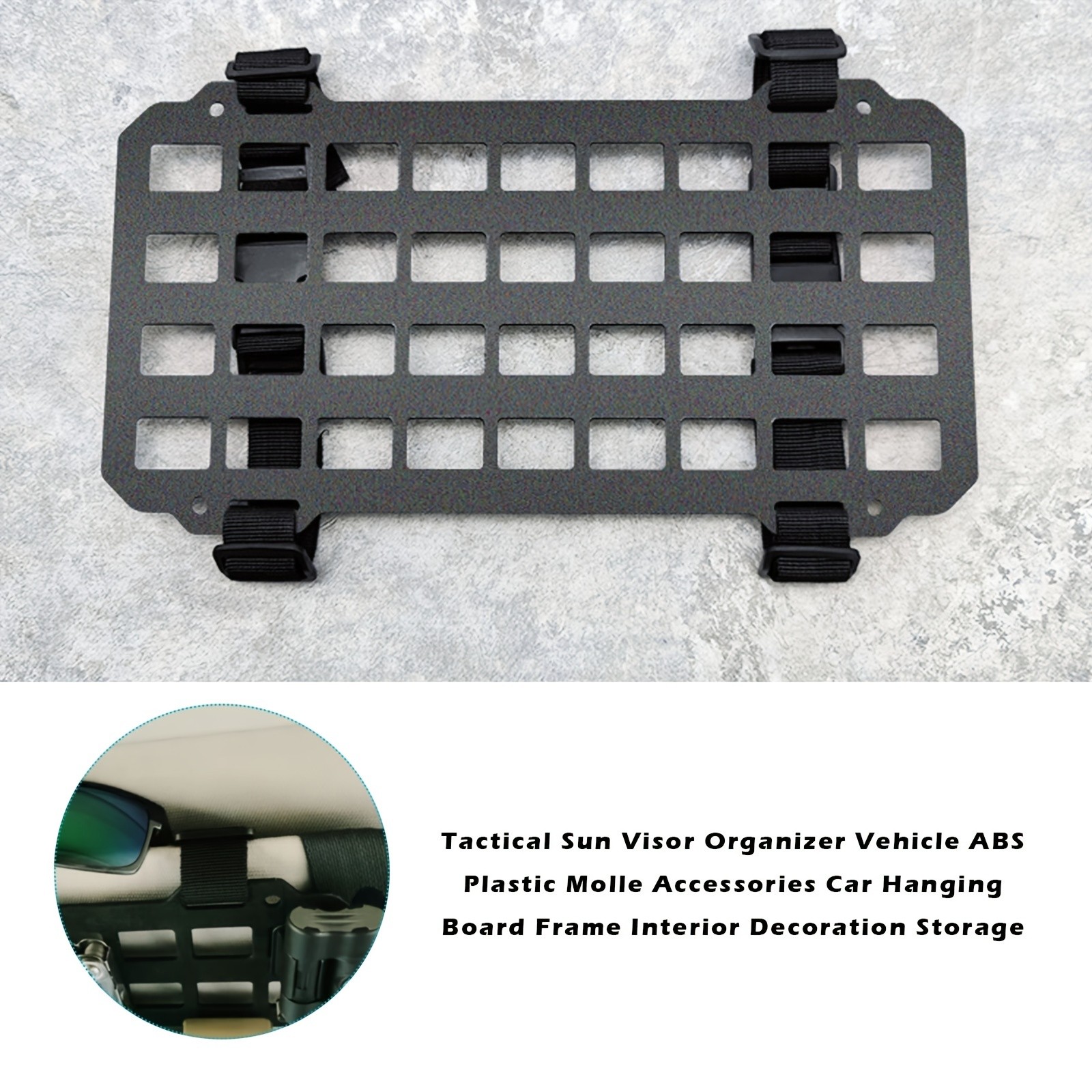 Car Visor Sun Visor Organiser Molle Rigid Plate Vehicle Car Truck Sun Protection Storage Holder Carrier For Tactical Equipment Molle Bag EDC Tools Car Interior Accessories