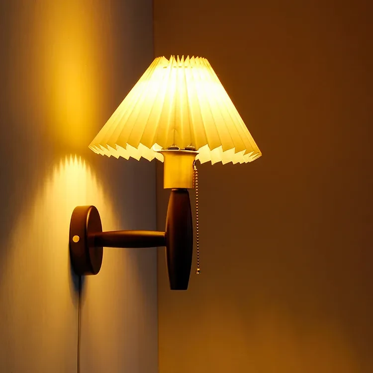 Vintage Copper Bedside Wall Lamp Pleated